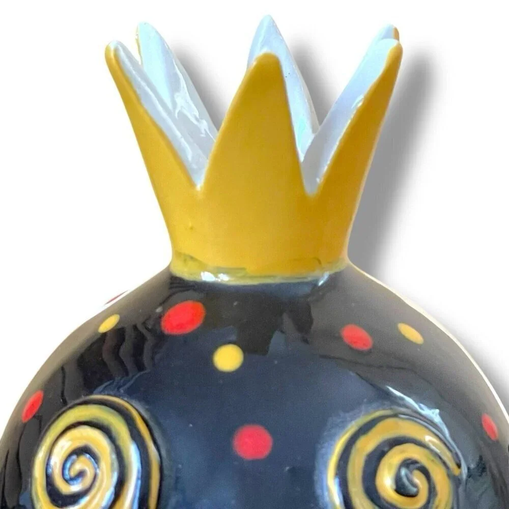 Anita Griffith Art Pottery Bud Vase Whimsical Face with Crown Polka Dot Signed